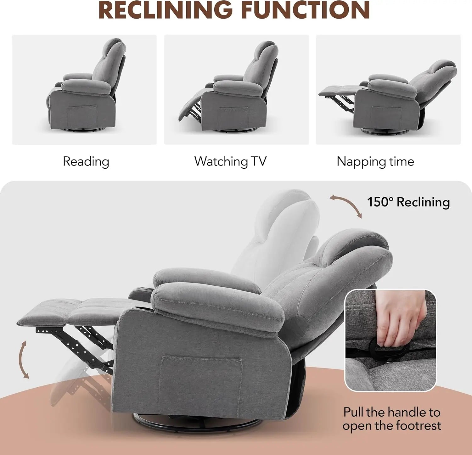 Swivel Rocker Recliner Chair with Heat and Massage, 360 Degree Swivel Recliner Chair