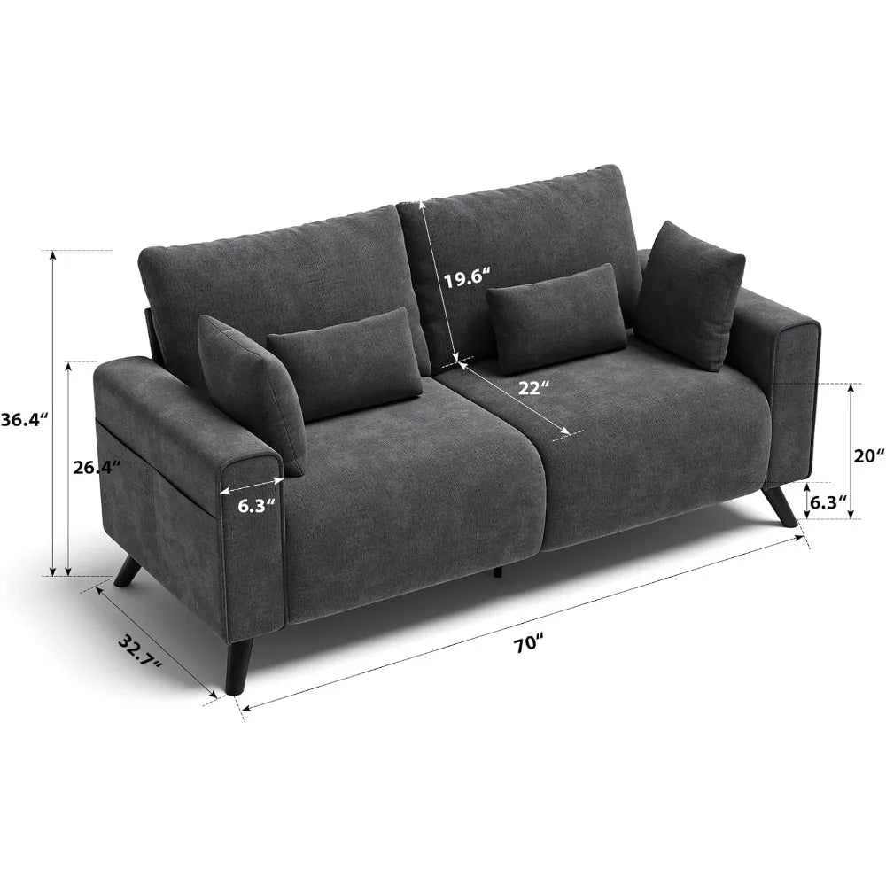 Loveseat Sofa, Grey Love Seat Couches for Living Room, 2 Seater Small Couch for Small Spaces, Bedroom, Office Sofas