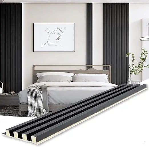 Contemporary 3D Slat Wall Panels - 8 Pack for 94.5 x 6.6, TV or Bedroom Wall, Matte Black Finish
