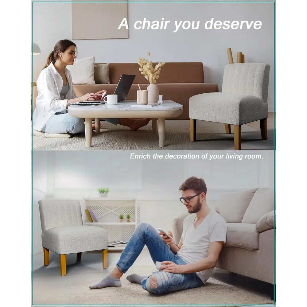 Armless Accent Chairs Set of 2 for Bedroom, Bedroom Chair for Bedroom Living Room Chair with Solid Wood Legs, Makeup Vanity Chair