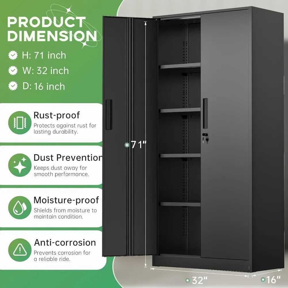 Metal Storage Cabinet, 71" Lockable File Cabinet with Locking Doors, Locking Tool Cabinets with Adjustable Shelves for Office,