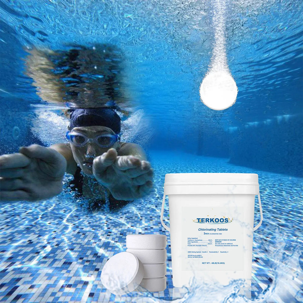 40LB Chlorine Tablets For Swimming Pools, Swimming Pool Water Purifier Dose Tablet Chlorine, Stabilized Chlorine Tablets