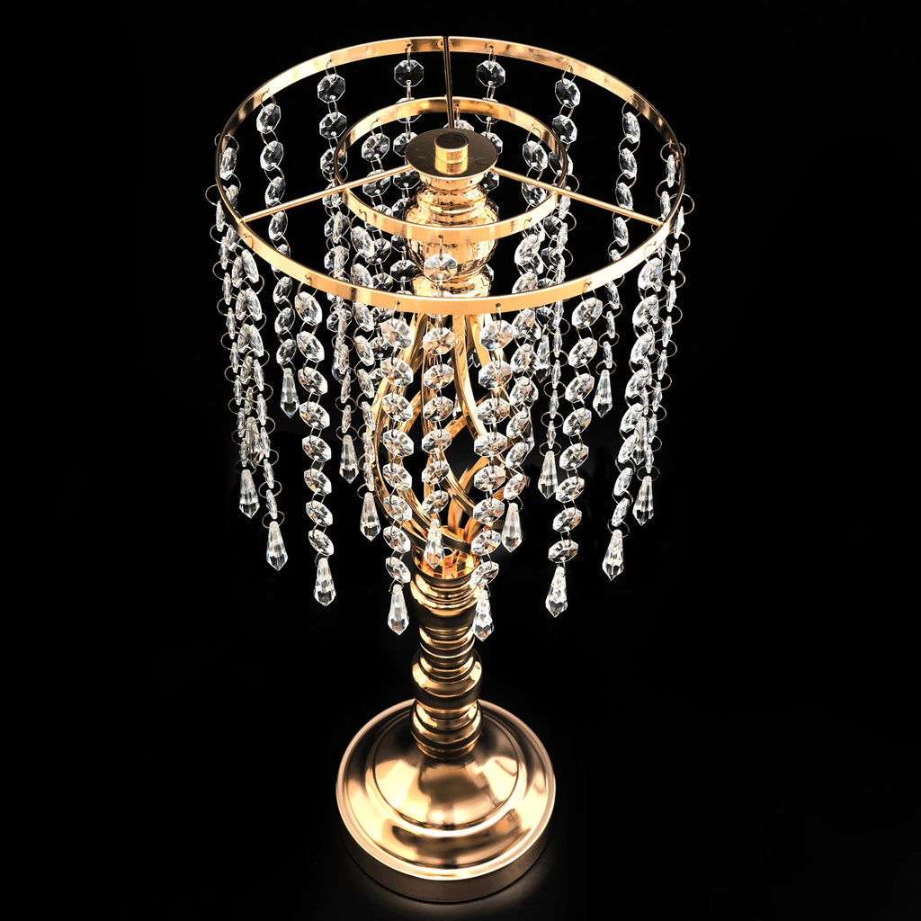 10Pcs Gold Electroplated Iron Crystal Flower Stand 19.3in Height 5.5in Wide Hanging Acrylic Crystal Chain
