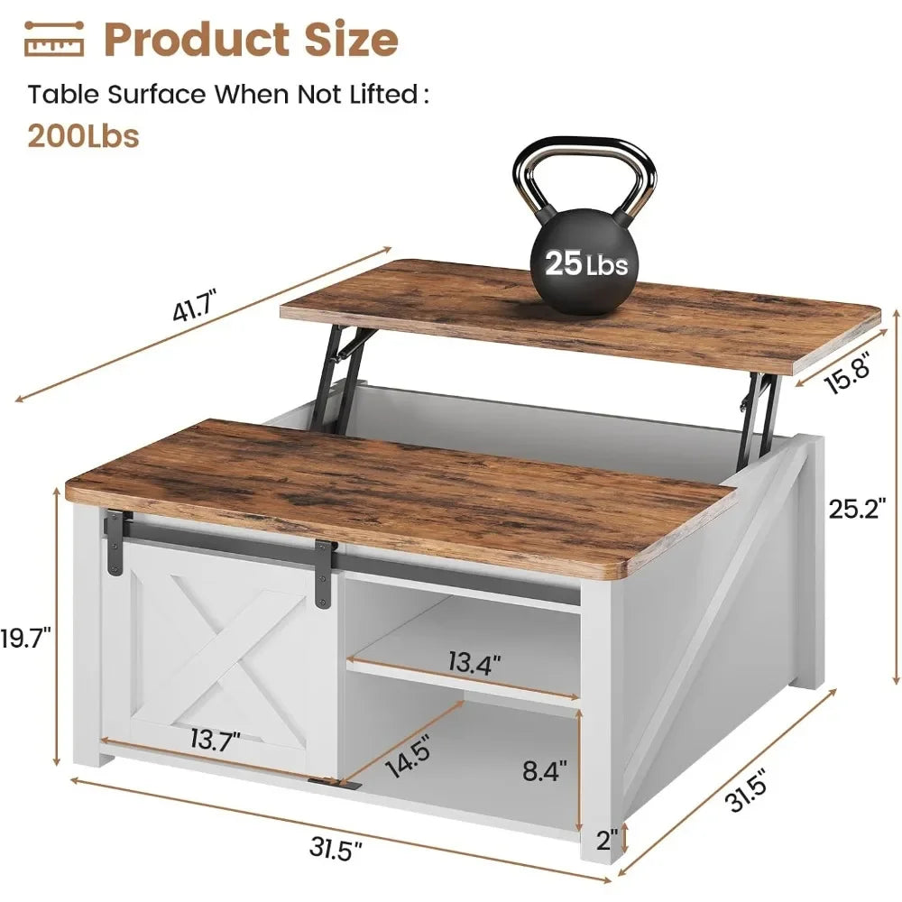 31.5" Lift Top Coffee Table with Storage, Square Coffee Tables for Living Room, Farmhouse Coffee Table with Large Hidden Storage