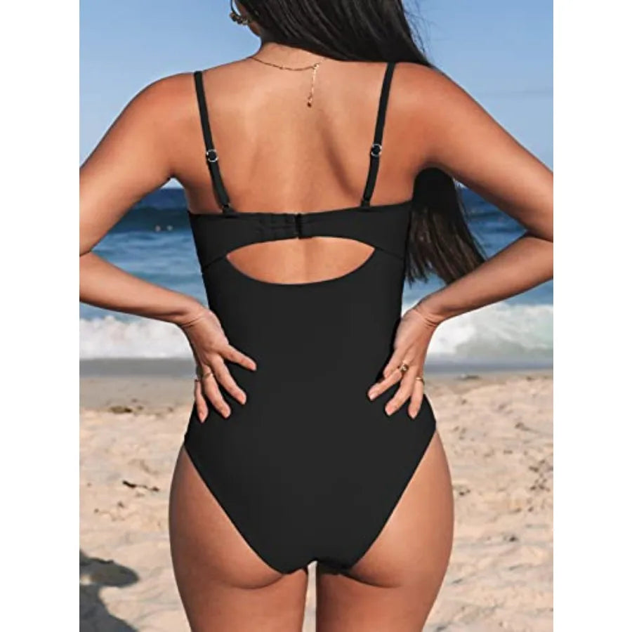 One Pcs Swimsuit for Women / Twist Front Cutout Adjustable Straps Ruched Swimwear