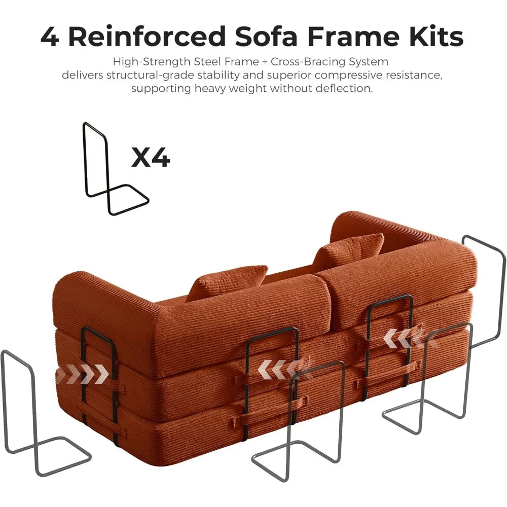 5-in-1 Convertible Sofa Bed | 79" Modular Sleeper with Fixed Frame & No Assembly | Boneless Compression & Pull Out Bed