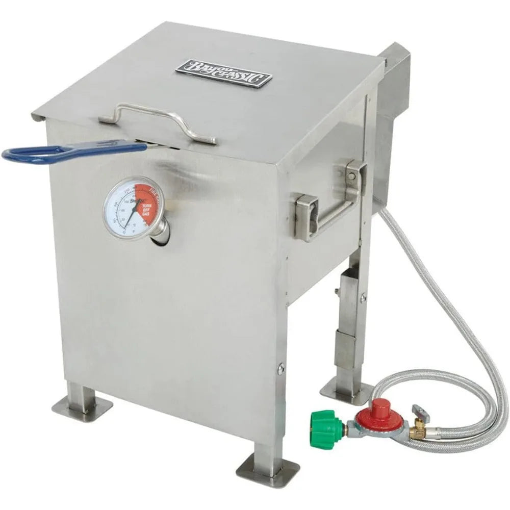 700-725 2.5-gal Stainless Bayou Fryer Freestanding or Table Top Includes Stainless Mesh Basket, Fry Thermometer, Drain Valve High