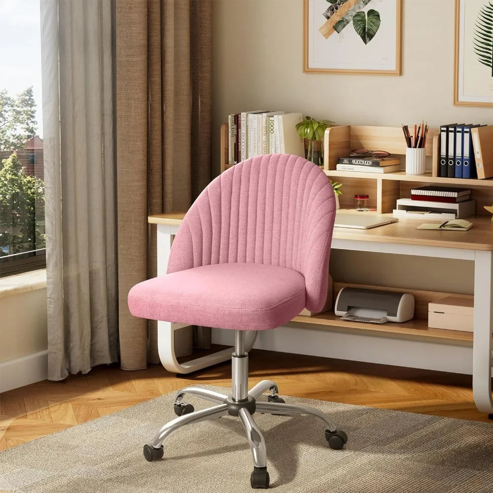 Office Chair, Armless Desk Chair, Modern Adjustable Swivel Padded Fabric Vanity Task/ Computer Chair Home Office
