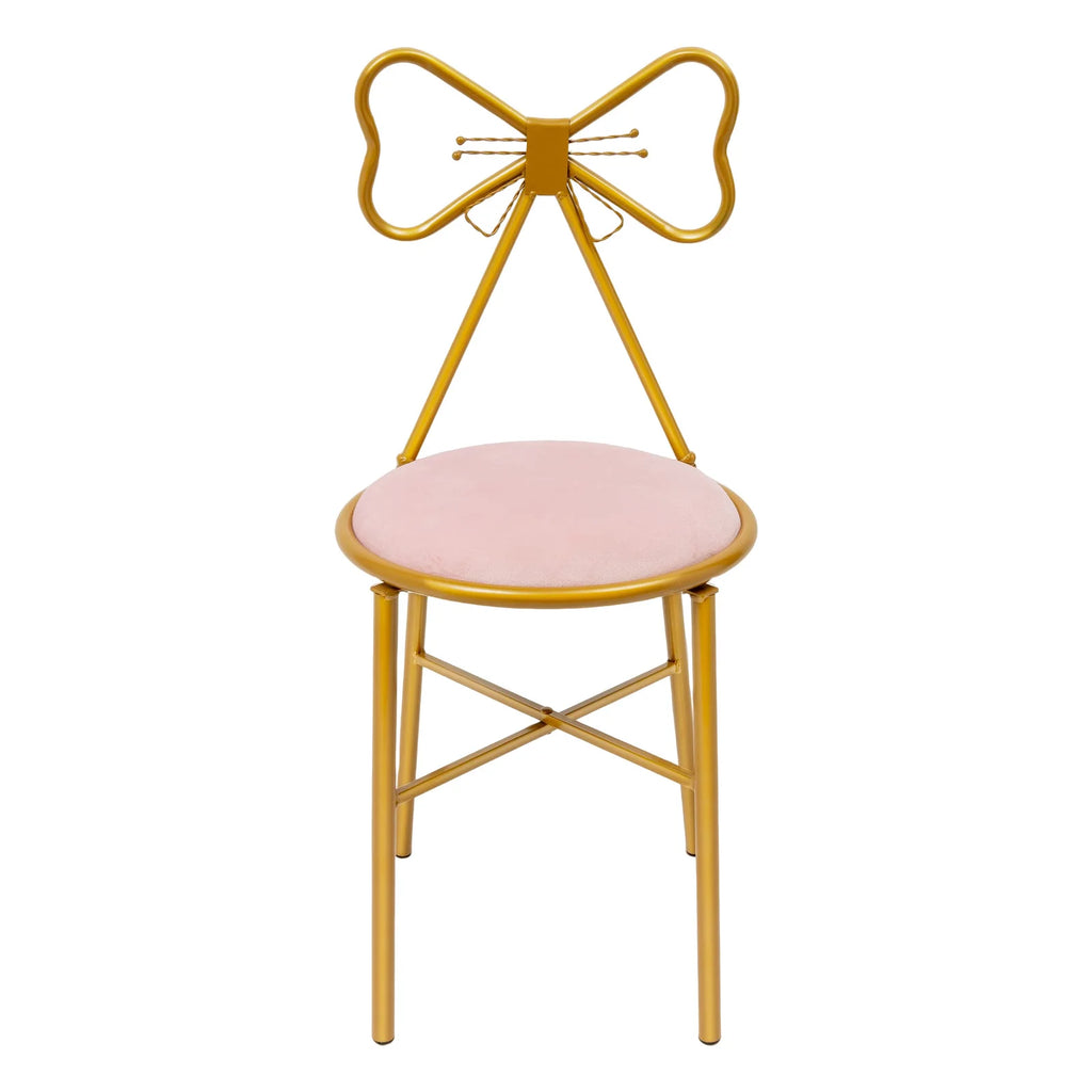 Elegant Pink Butterfly Backrest Chair with Soft Cushion, Iron Frame Dining Chair for Living Room Bedroom and Cafe Decor