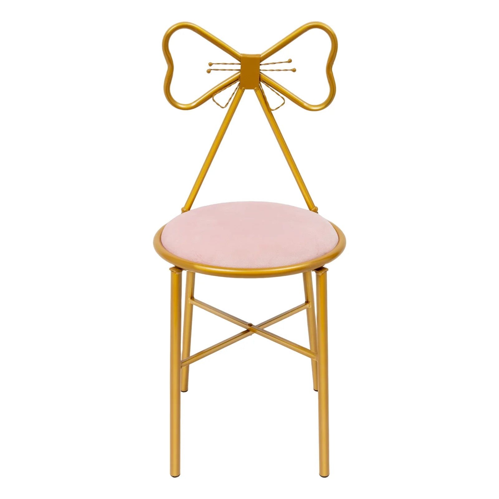 Elegant Pink Butterfly Backrest Chair with Soft Cushion, Iron Frame Dining Chair for Living Room Bedroom and Cafe Decor