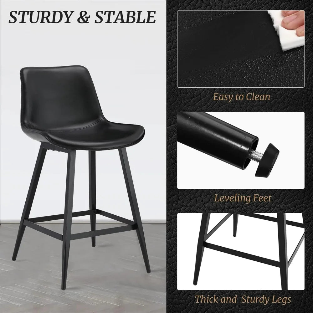 Set of 3 Modern Faux Leather Counter Stools with Backrest and Footrest for Kitchen/Bar
