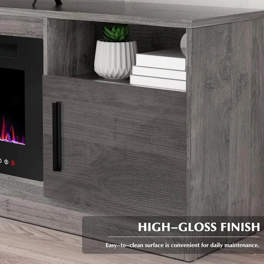 Popular-Fireplace TV Stand With 36" Fireplace Up To 80" TVs ,LED Light Entertainment Center And Storage