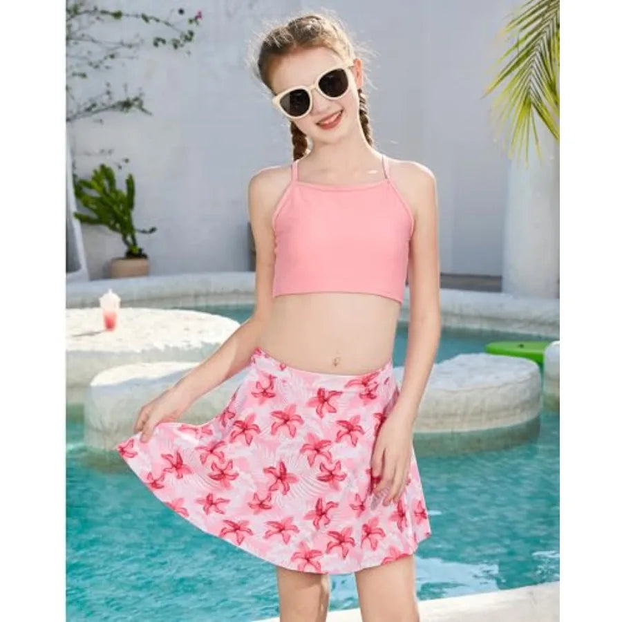 Mioglrie Girls Swimsuit 2 Pcs Bikini Set Tiered Ruffled Bathing Suit Floral Print Adjustable Straps Girls' Swimwear