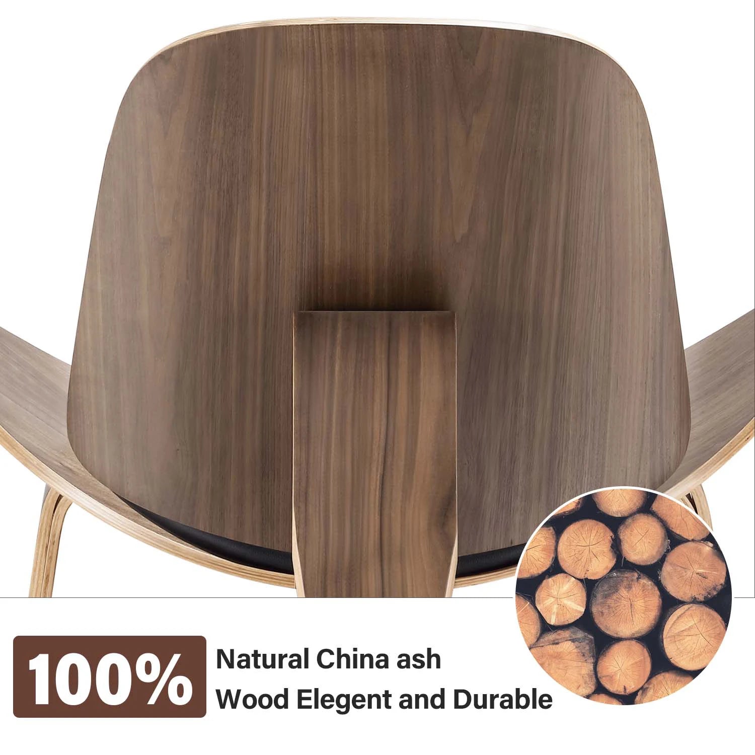 Modern Nordic Style Three-Legged Shell Chair/ Ash Plywood/ Fabric Upholstery Living Room Chair/ Furniture Modern Lounge Shell Chair