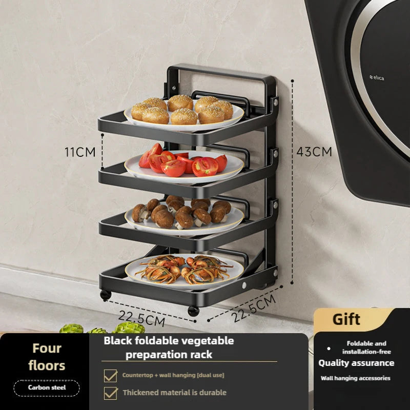 Kitchen Folding Side Dish Rack Cooking Plate Tray Organizer Counter Expandable Microwave Shelf Foldable Food Storage Shelves