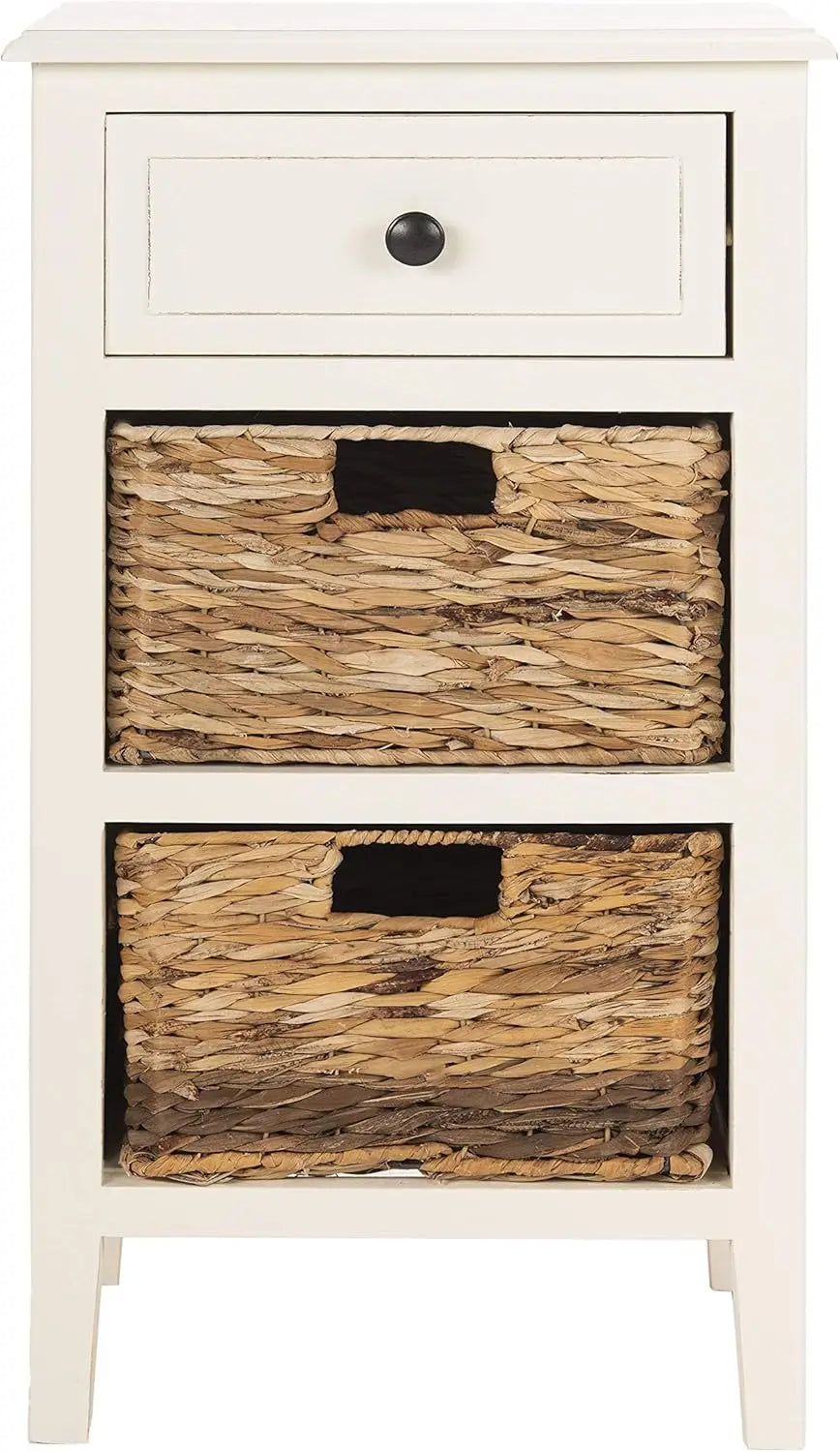 Distressed Black Side Table with 1 Drawer and 2 Removable Baskets