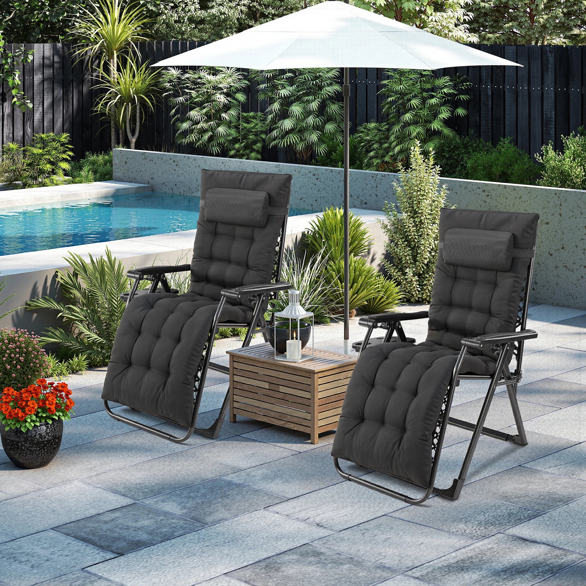 Zero Gravity Portable Recliner Camping Patio Outdoor Garden Lounge Chair with Cup Holder Trays Adjustable Pillow for Backyard