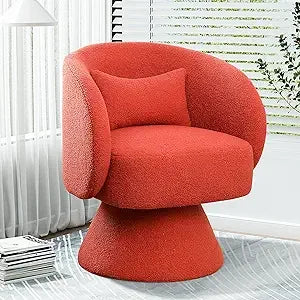 Swivel Barrel Chair, 360 Degree Modern Small Round Boucle Sherpa Swivel