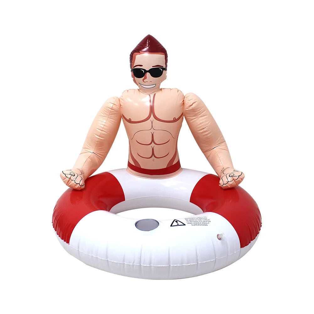 Muscle Men Blow Up Swim Tube Leakproof Swimming Rings Floaties with Cup Holder PVC Pool Floats for Kids Youth Adults