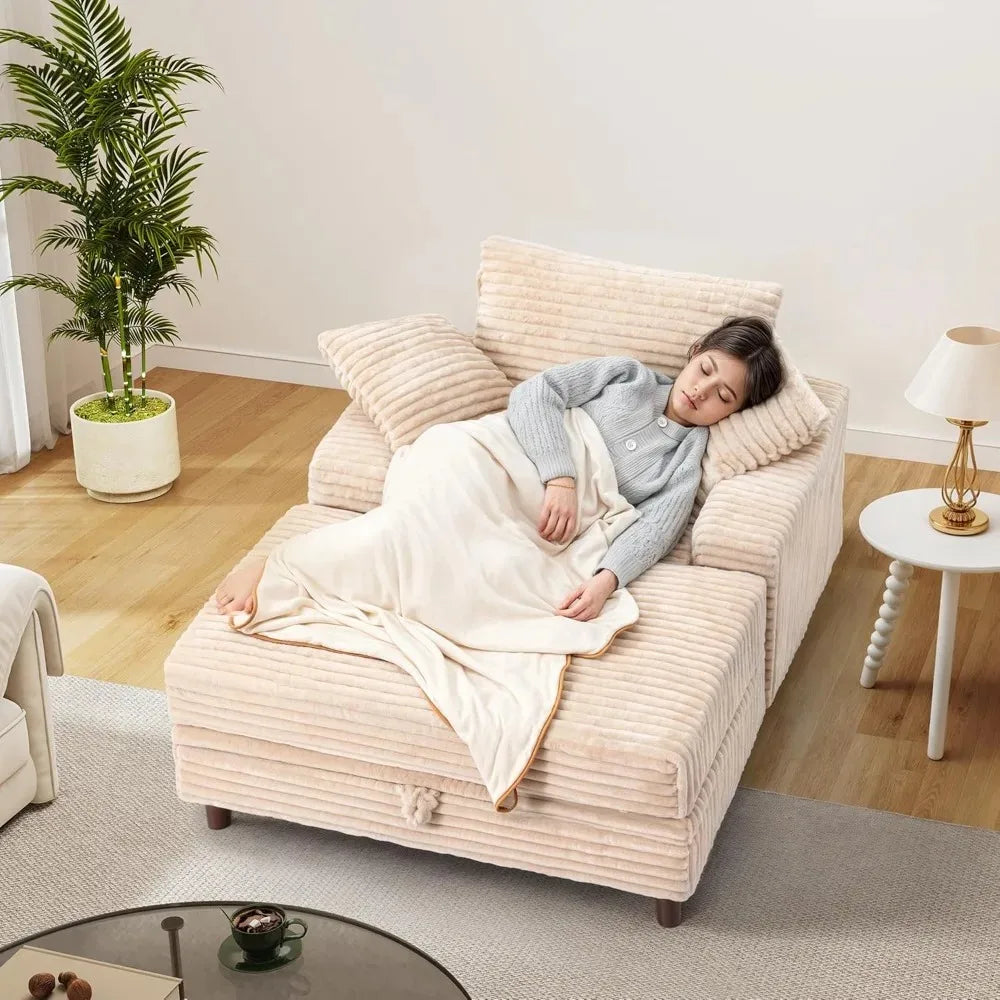 54" Oversized Chaise Lounge Chair Indoor, Comfy Sofa Bed with Storage and Ottoman, Upholstered Reading Chairs, Cloud Couches