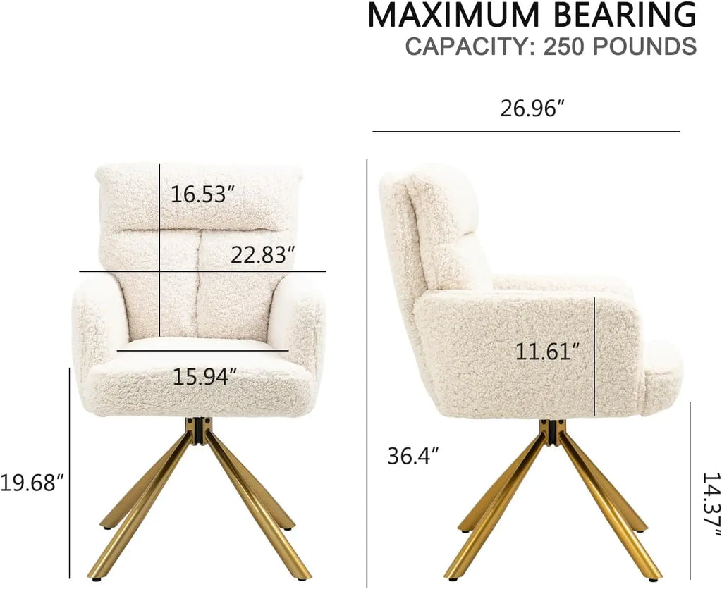 Desk Chair No Wheels 180°Swivel, Makeup Vanity Chair with Gold Legs, Ergonomic Criss Cross Chairs for Any Room