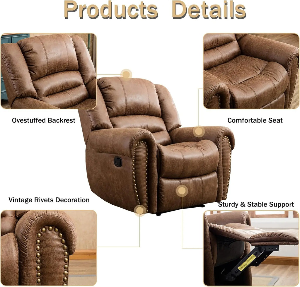 Leather Recliner Chair, Classic and Traditional Manual Recliner Chair