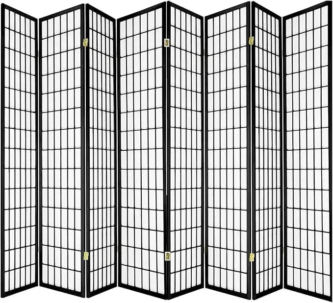 8 Panels Room Divider Privacy Screen Partition Shoji Style Black Finish 71" High x 140" Wide
