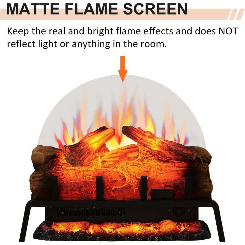 24-Inch Freestanding Electric Fireplace with Log Set, Adjustable 750W to 1500W Heat, 6 Flame Colors and 5 Brightness