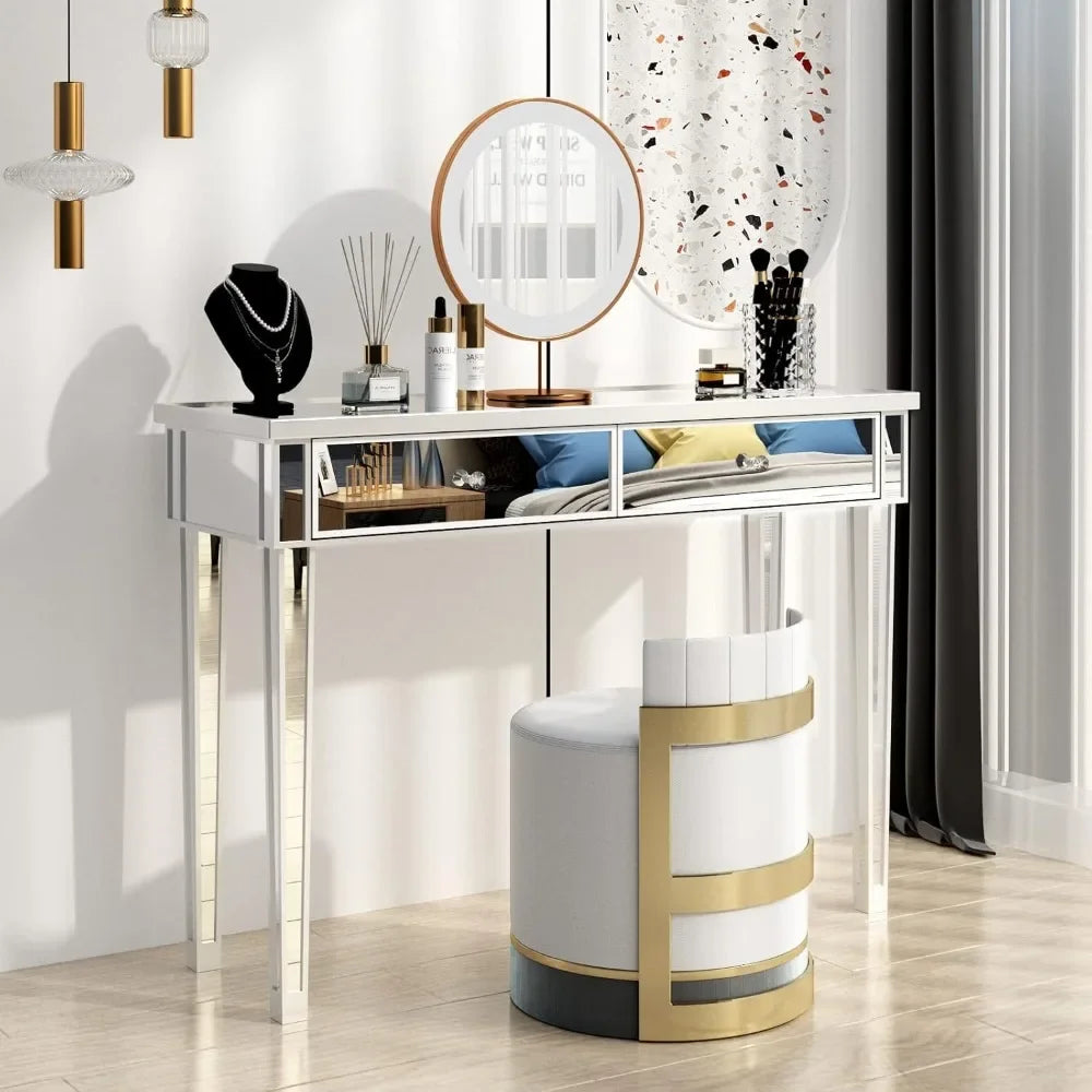Silver Hallway Console Table with Two Drawers for Entryway and Living Room, Perfect for Bedroom Desk and Sofa Side Tables