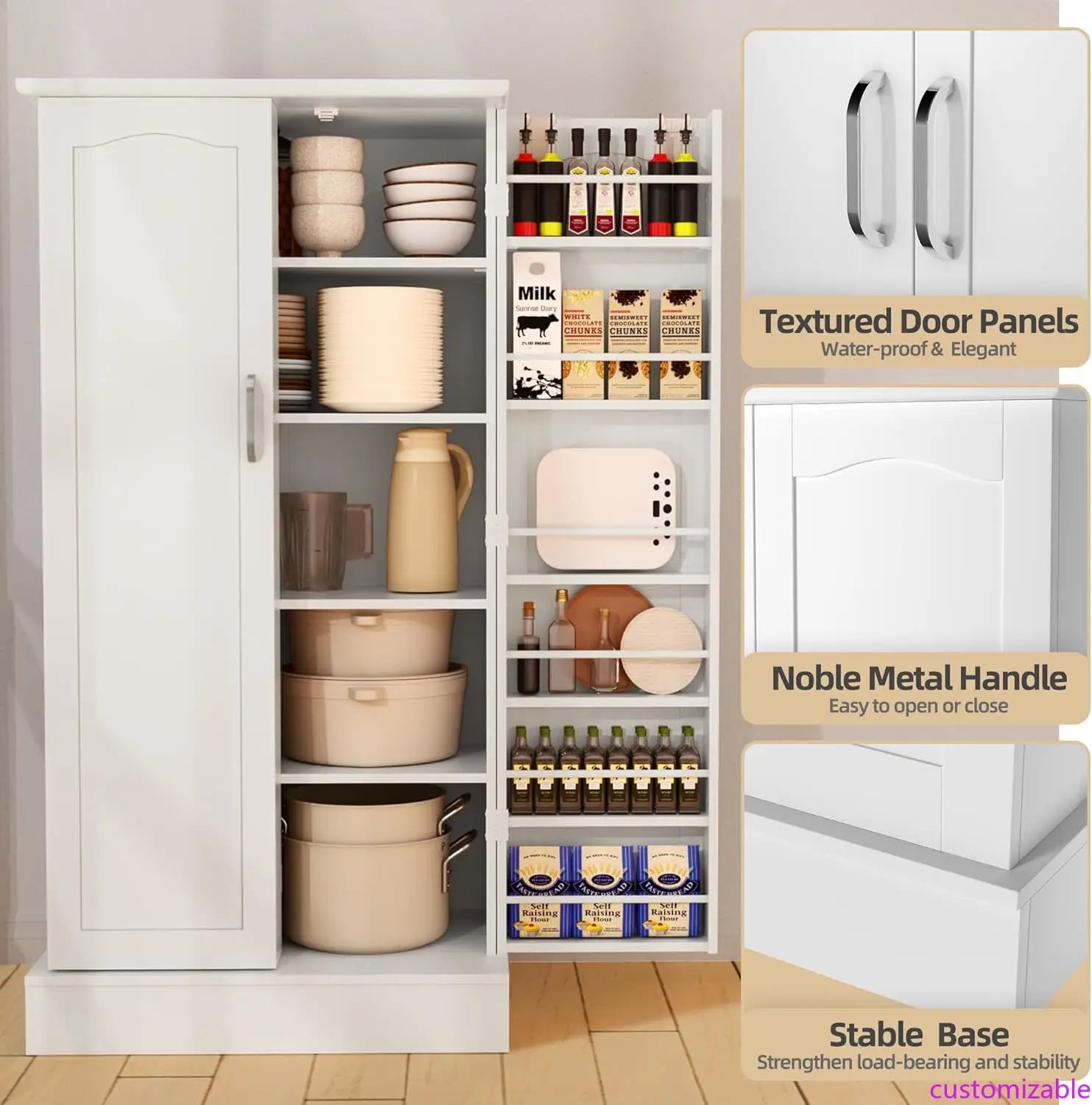 Kitchen Pantry Cabinet, Pantry Storage Cabinet with Adjustable Shelves and Drawer, Sideboard Buffet Cupboards/ Storage Shelf