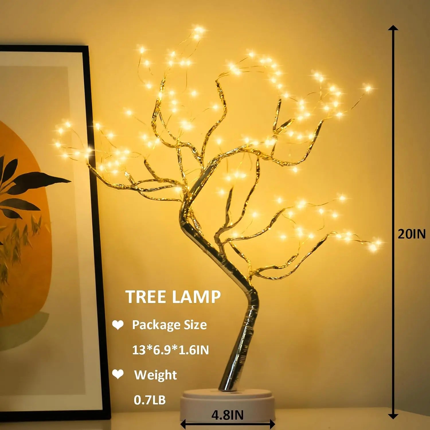 20" 108 LED Tabletop Bonsai Tree Light, DIY Artificial Tree Lamp with USB/Battery, Aesthetic Home Decor for Living Room/ Bedroom