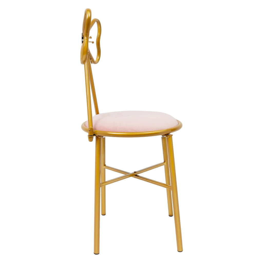 Elegant Pink Butterfly Backrest Chair with Soft Cushion, Iron Frame Dining Chair for Living Room Bedroom and Cafe Decor