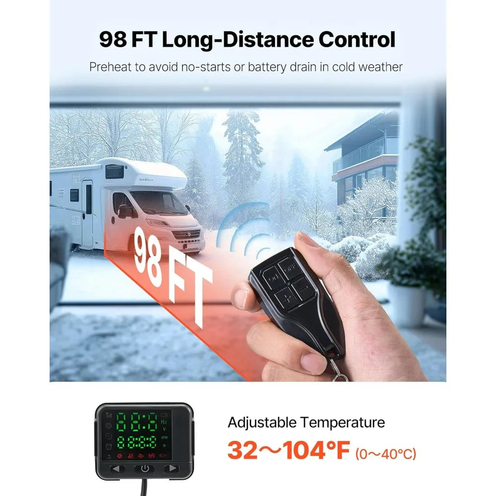 8KW VEVOR Diesel Air Heater, All-in-One, Compatible with DC12-24V, Remote Controlled, Color Display, Efficient Low-Temperature