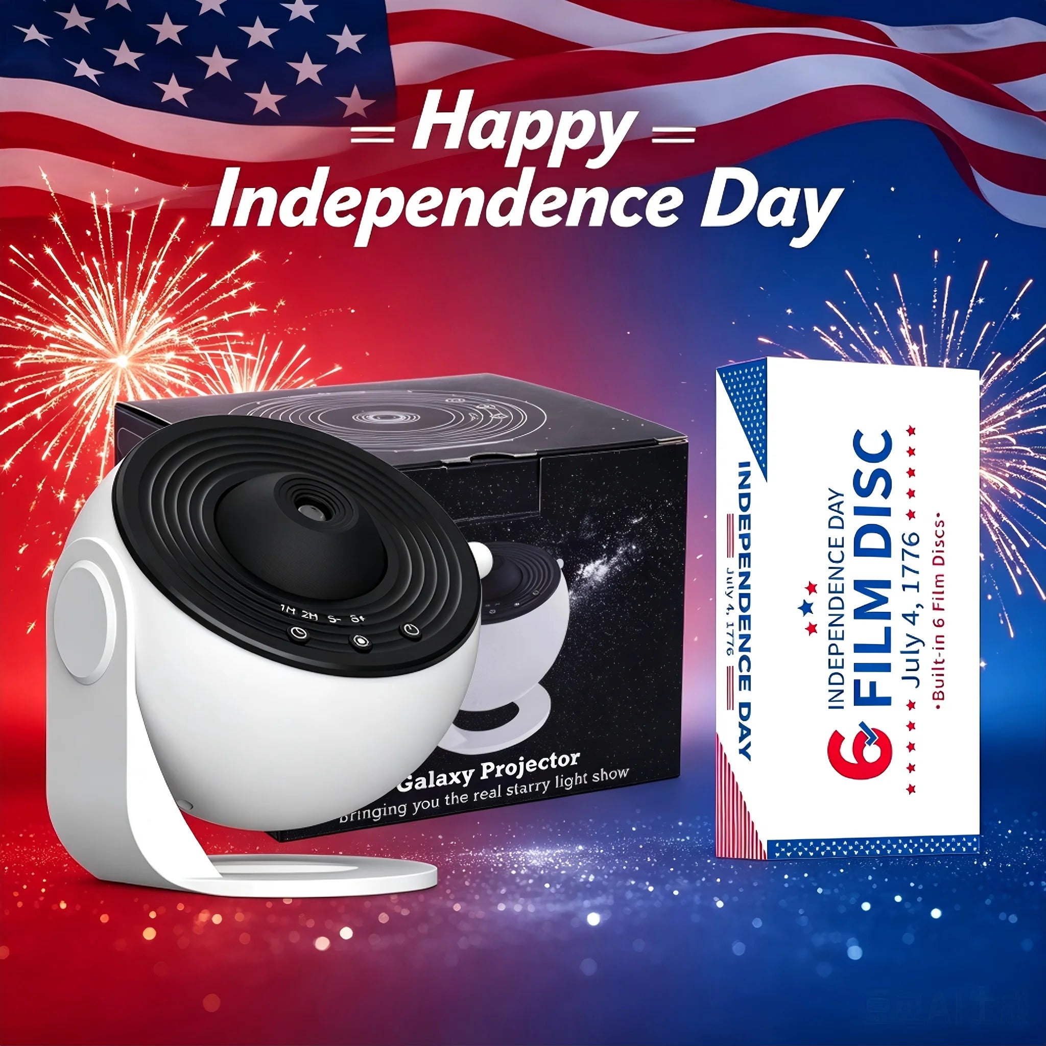 19-in-1 Galaxy Projector Starry Sky Night Light, 360° Rotate Planetarium Lamp with Independence Day Film Discs, LED Star Projector for Bedroom Home Decor, July 4th Patriotic Party Light, Kids Adults Gift, Timed & Adjustable