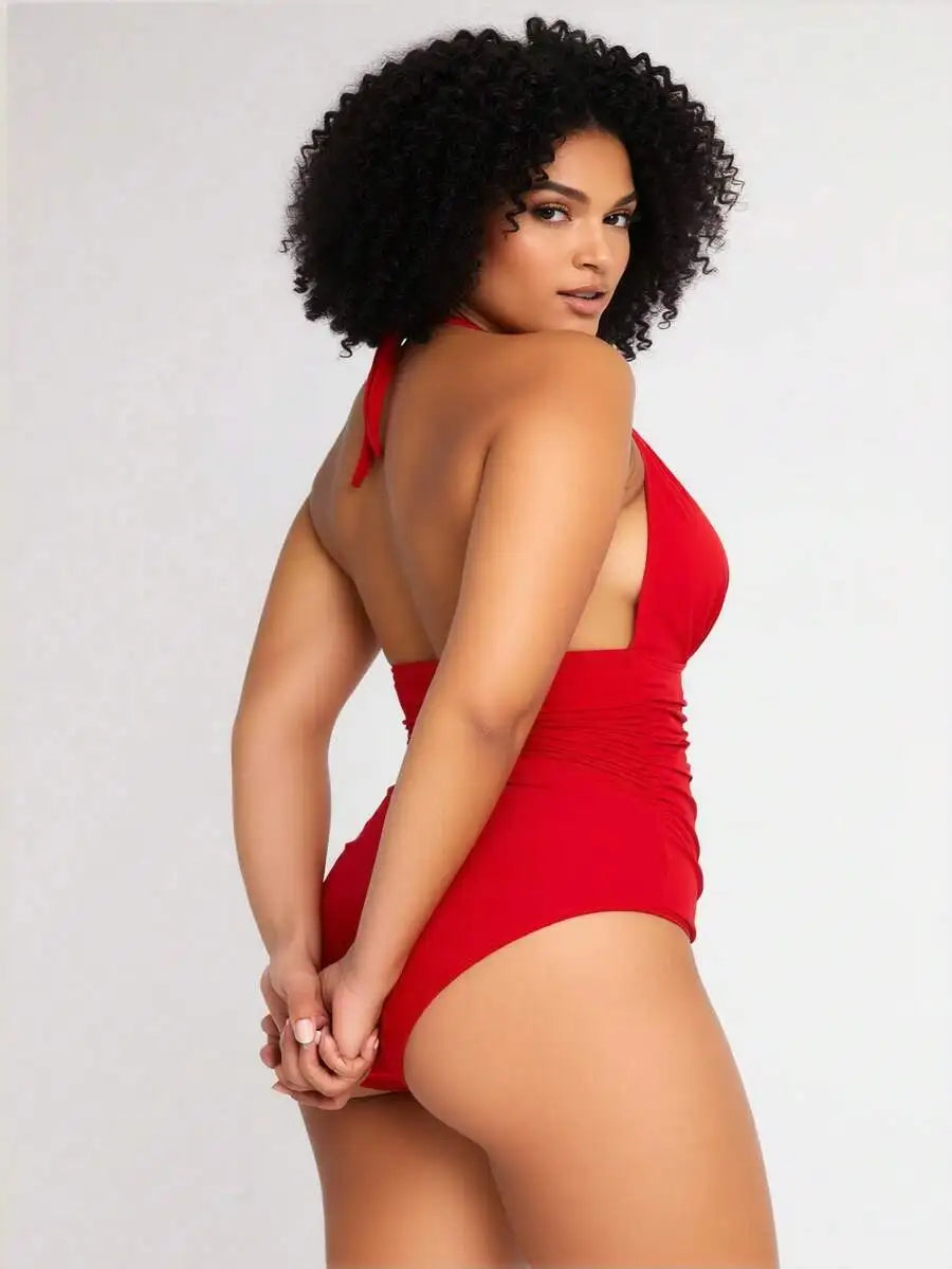 Womens Tummy Control Ruched V Neck One Piece Swimsuit Slimming Push Up Bathing Suit