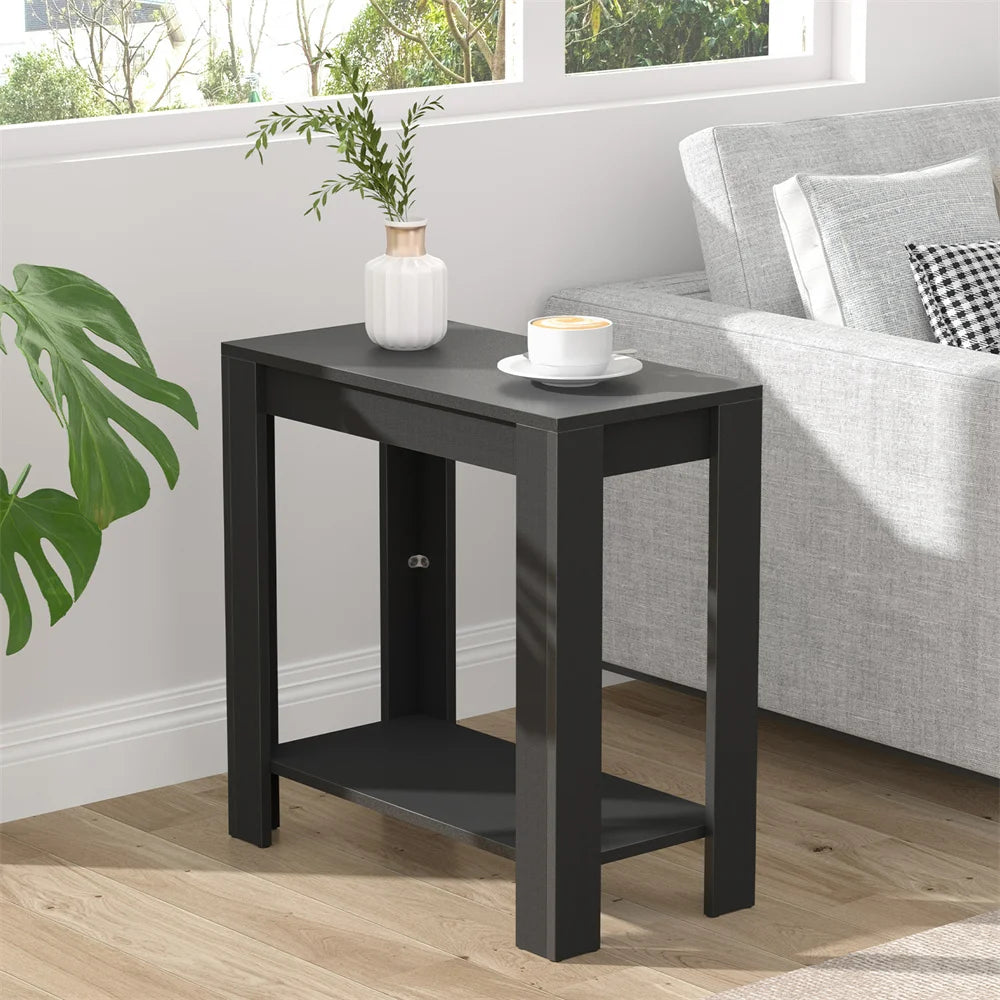 Narrow Sofa Side Table with 2-Tier Open Storage Spaces/ Modern Living Room/ Offices/ End Table Nightstand for Bedroom