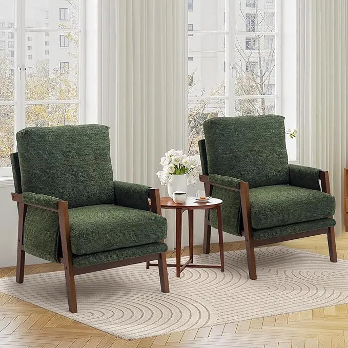 Modern Accent Chairs Set of 2 for Living Room Mid Century Arm Chairs Upholstered Bedroom Chairs Comfy Lounge Chairs