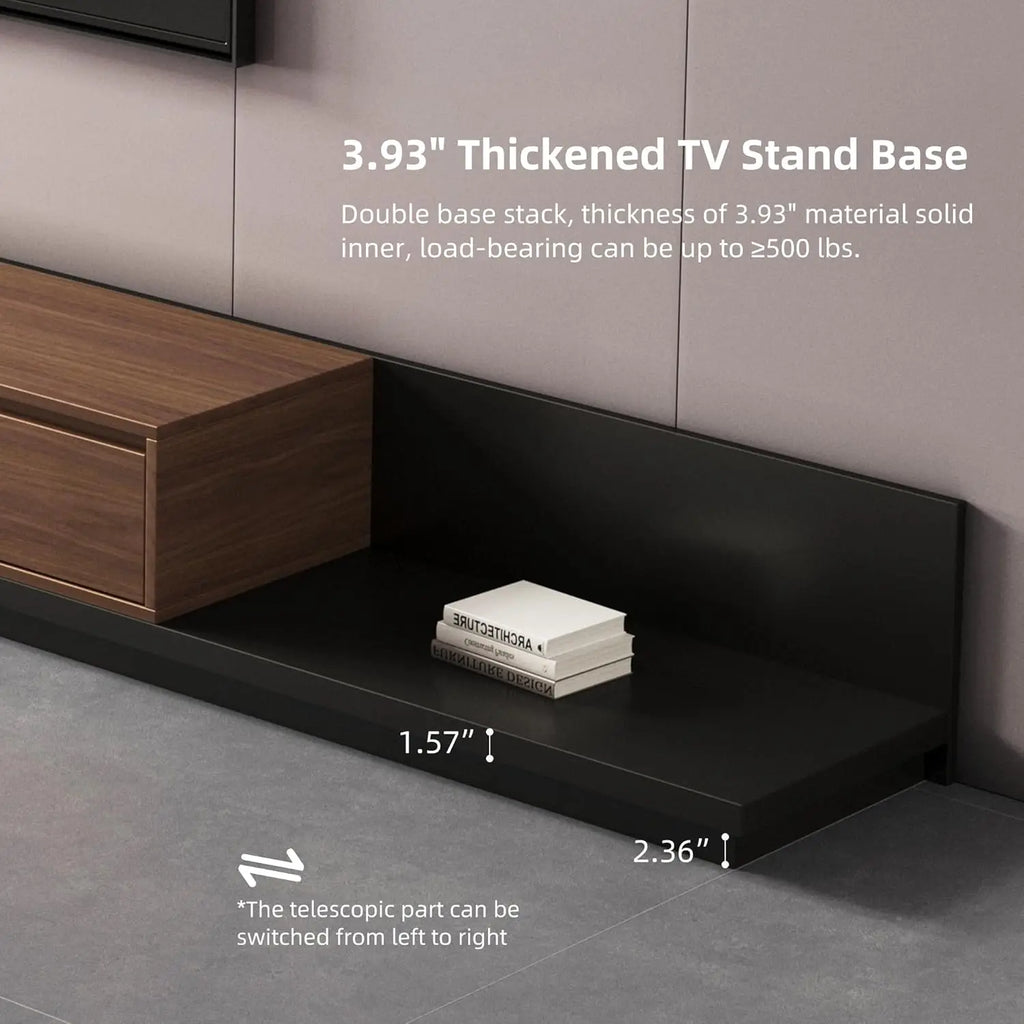 Adjustable TV Stand Entertainment Center, 3 - Drawer Extendable Media Console (79"-130") with Storage Cabinets - Stylish Walnut