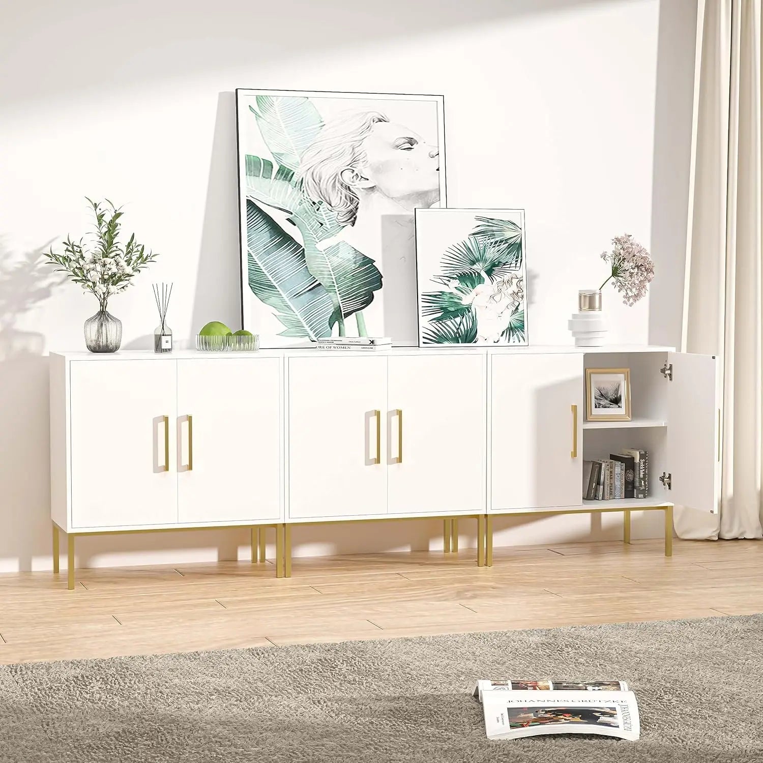NEW TV Stand for 85 Inch TV, Wood Entertainment Center with Storage Cabinet, TV Cabinet Black, Long Console Table