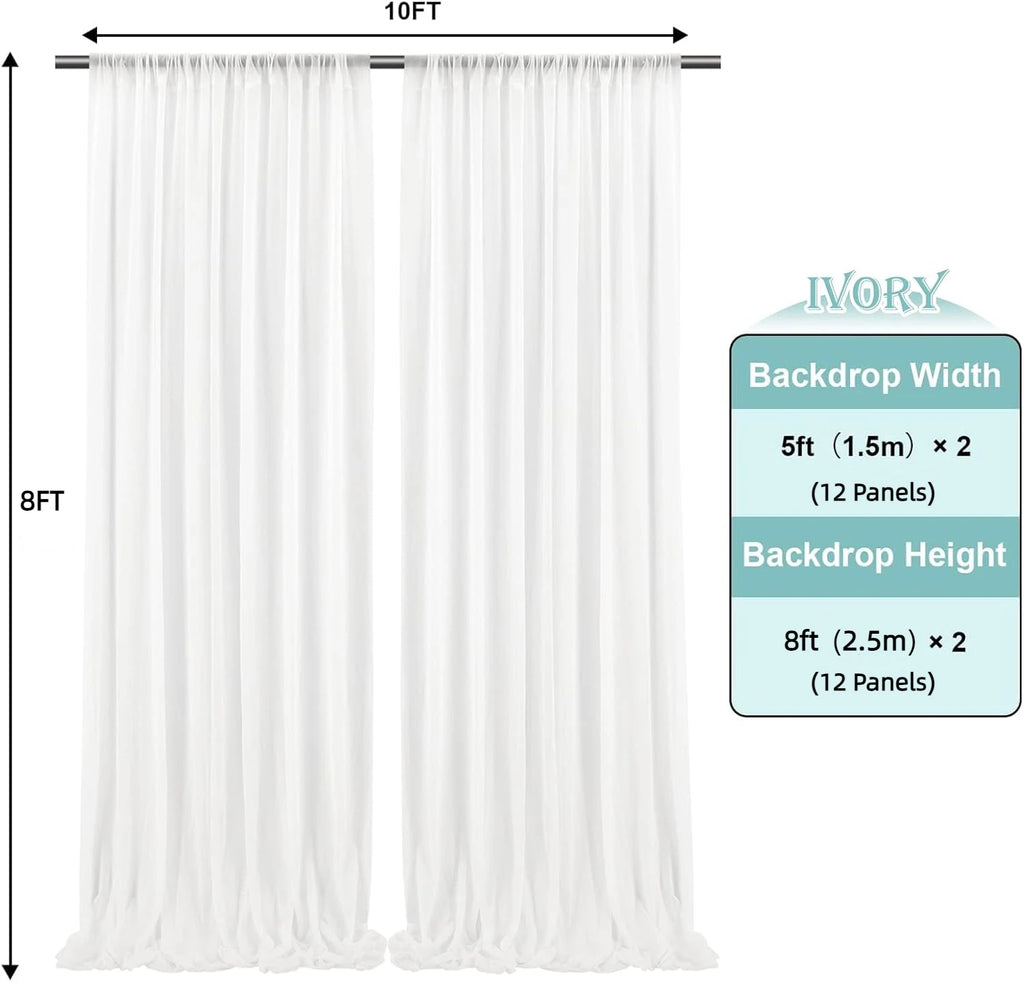 Chiffon Backdrop Curtain Ivory 5ft x 8ft 12 Pieces: Cream Chiffon Curtains Beige Sheer Curtain Backdrop Wedding 60ft x 8ft