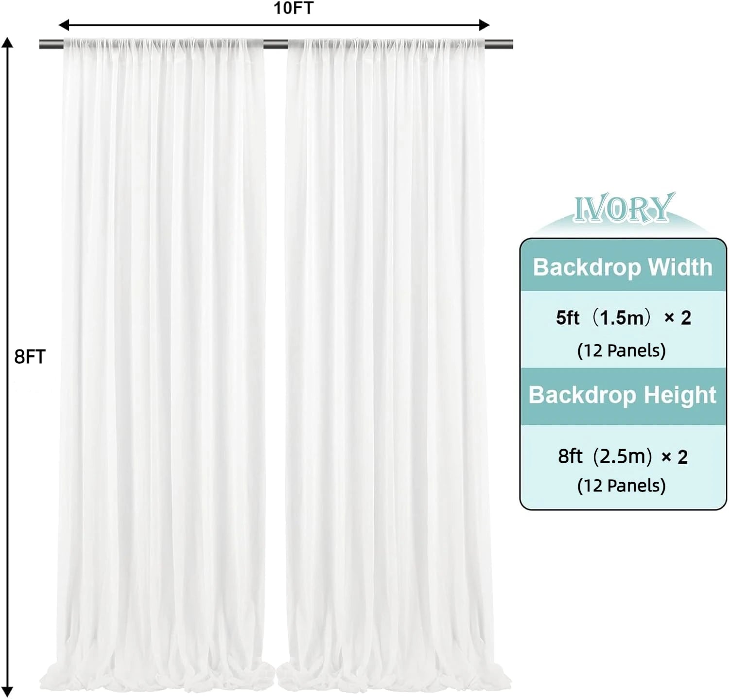 Chiffon Backdrop Curtain Ivory 5ft x 8ft 12 Pieces: Cream Chiffon Curtains Beige Sheer Curtain Backdrop Wedding 60ft x 8ft