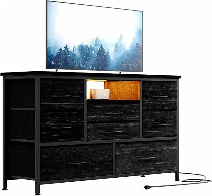 Customizable 8-Drawer LED Dresser/TV Stand With Power Outlet For 55'' TV - Wide Storage Chest For Bedroom, Living Room, Entryway