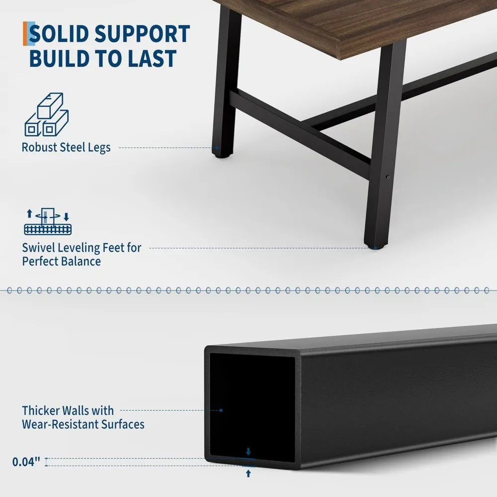 Industrial Style 63 Long Wooden Dining Table for 4-6 Seating with Metal Frame and Natural Wood Finish