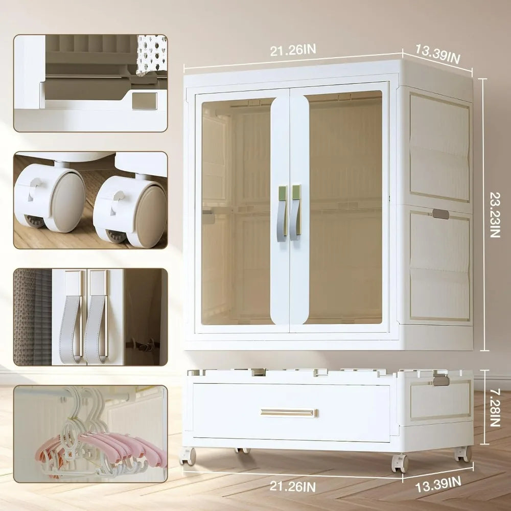 Stackable Pet Wardrobe with Storage Bins, Doors, Wheels, and Hanging Rods for Dog Accessories and Toys