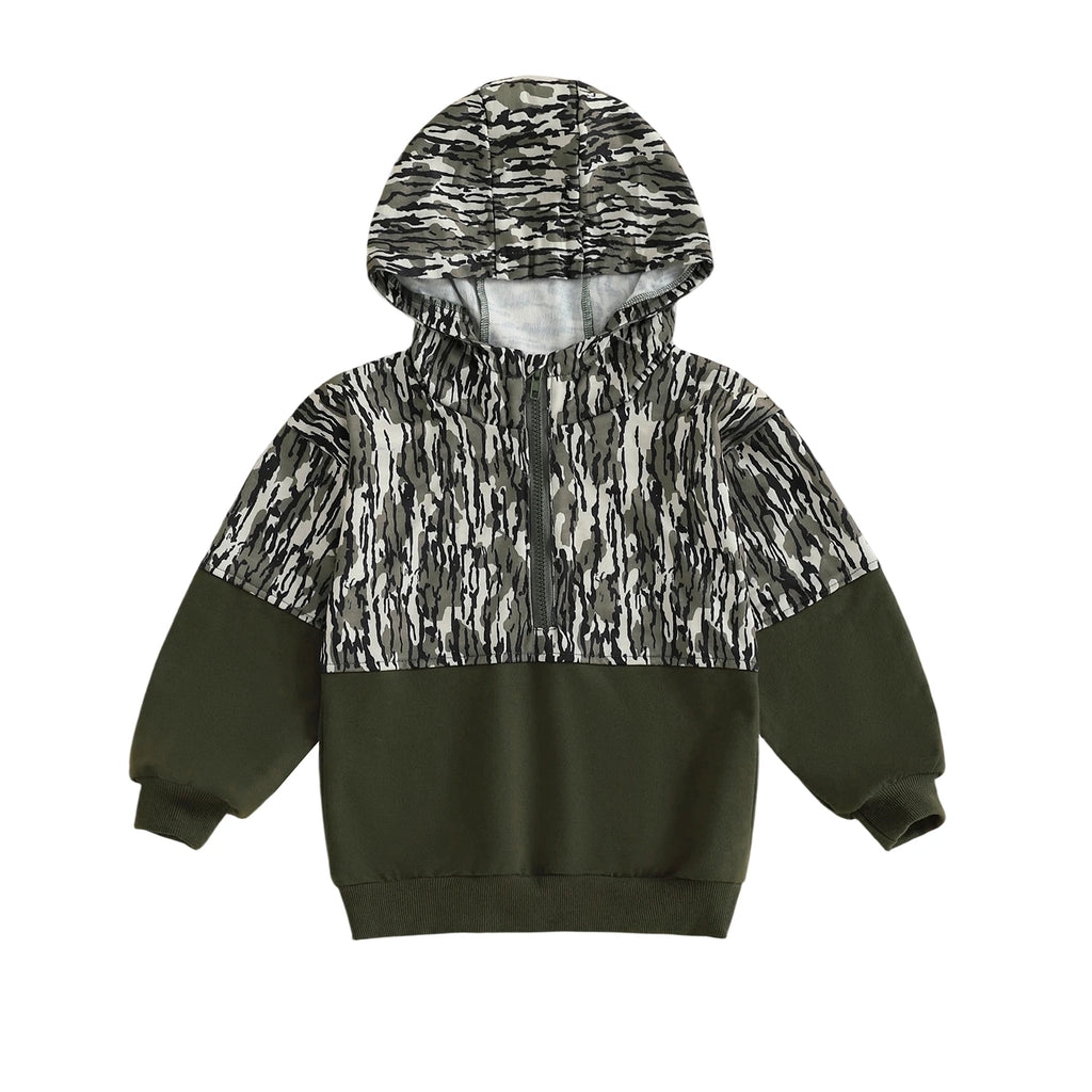 Children s Camouflage Print Half Zip-up Long Sleeve Hooded Sweatshirt/Casual Toddler Pullover Jacket Coat for Girls/Boys