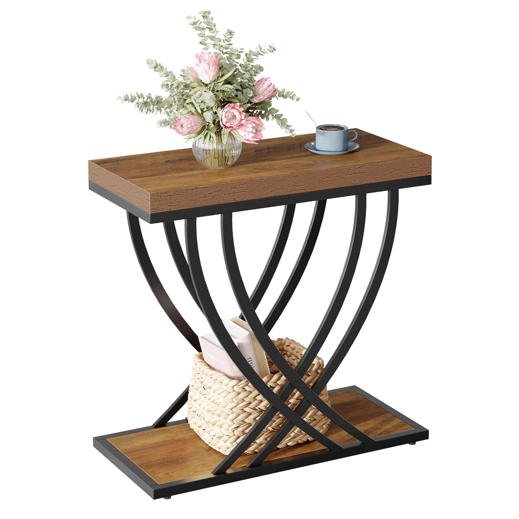 Tribesigns Side Table, 2-Tier Narrow End Table for Living Room, Industrial Nightstand with Metal Frame, Small Bedside Tables for