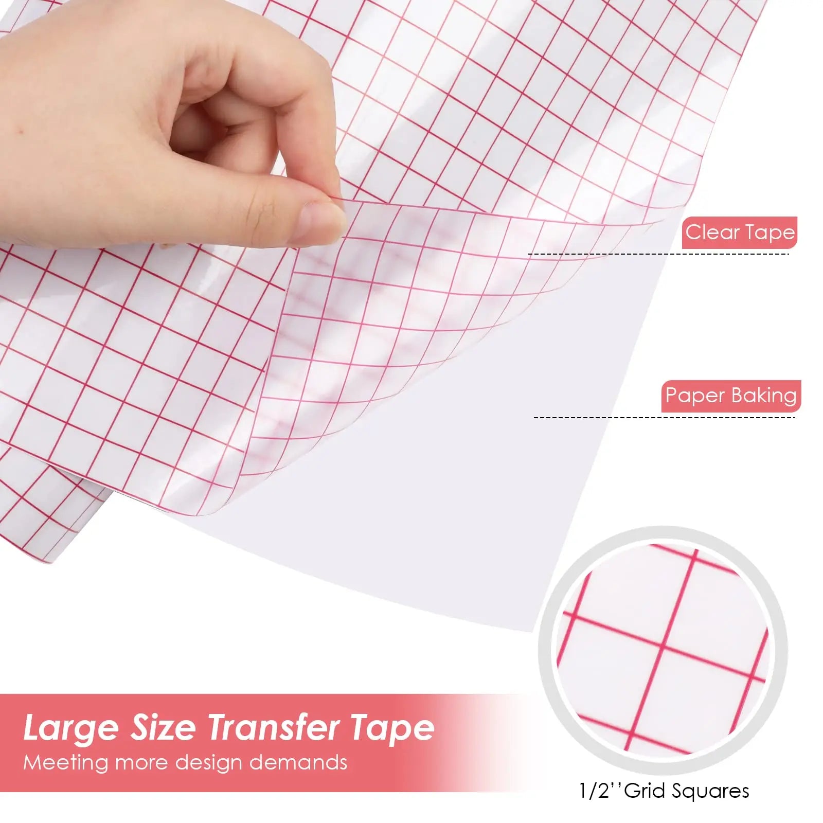 HTVRONT Transfer Tape for Vinyl, 12” X 100 FT Transfer Tape with Red Alignment Grid for Adhesive Vinyl, Medium Tack for Silhouette Cameo, for Decals, Signs, Windows, Stickers