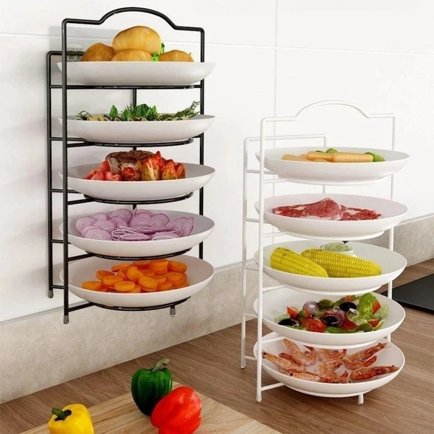 Kitchen Storage Shelf Multilayer Metal Shelves Wall-Mounted Dish Storage Rack Kitchen Table Top Organizer Preparation Dish Rack