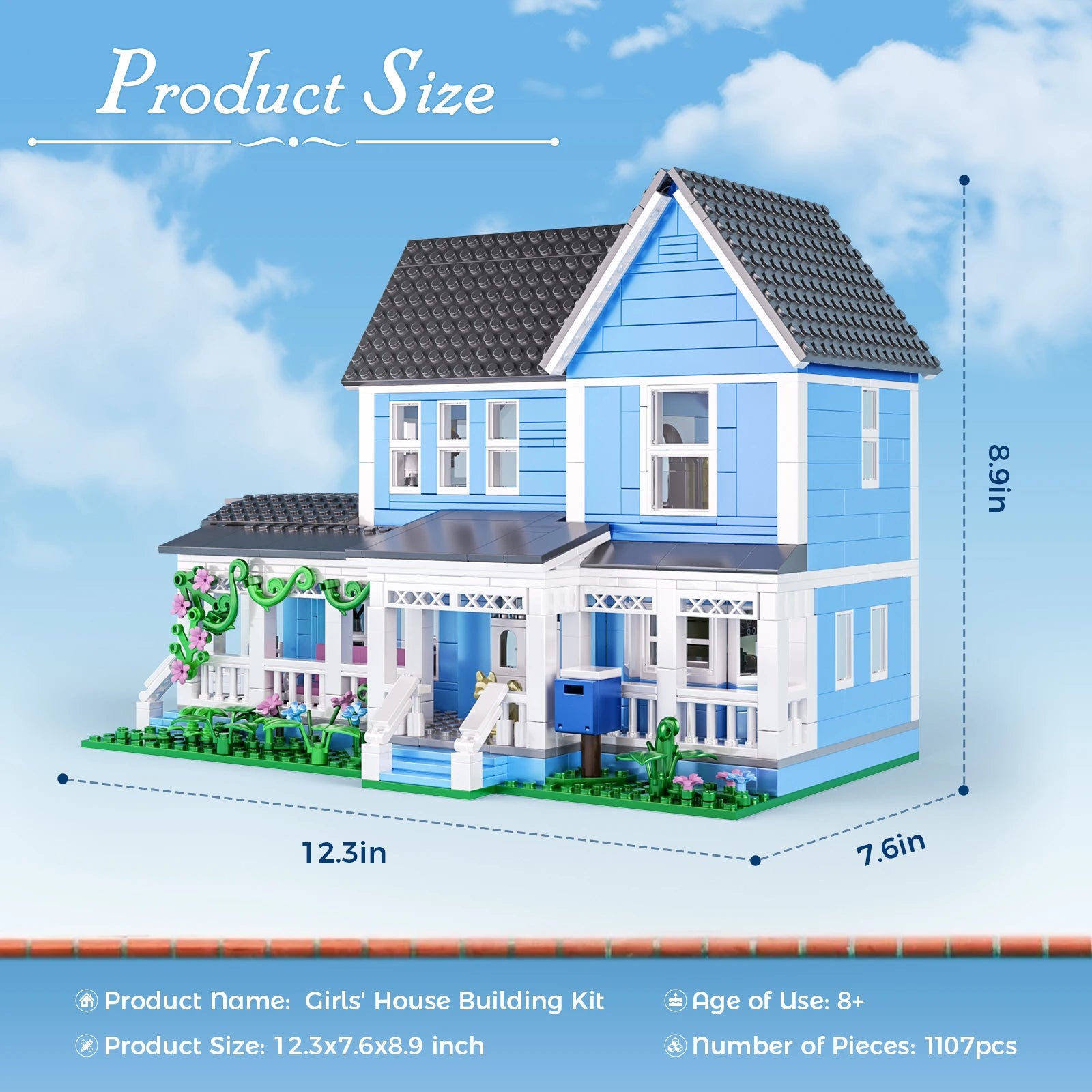 Girls House Building Blocks Sets/ Blue Palace Home Decor/ Desktop Ornament /Architecture/ Room Decoration/ Teens/ Adults Gifts