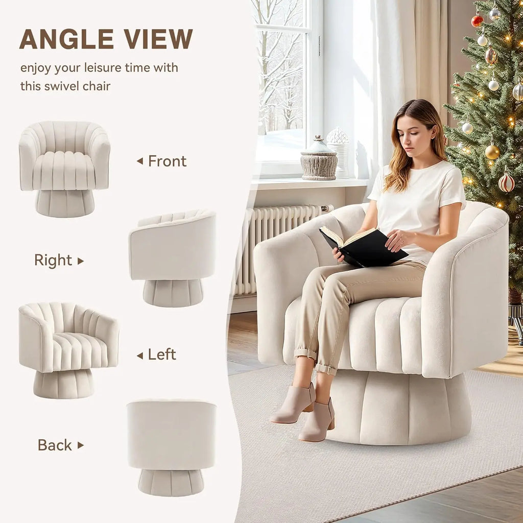 Swivel Accent Chair，360°Swivel Barrel Chair,Modern Swivel Chair with Velvet Fabric,Mid-Century Swivel Chair& Wide Upholstered